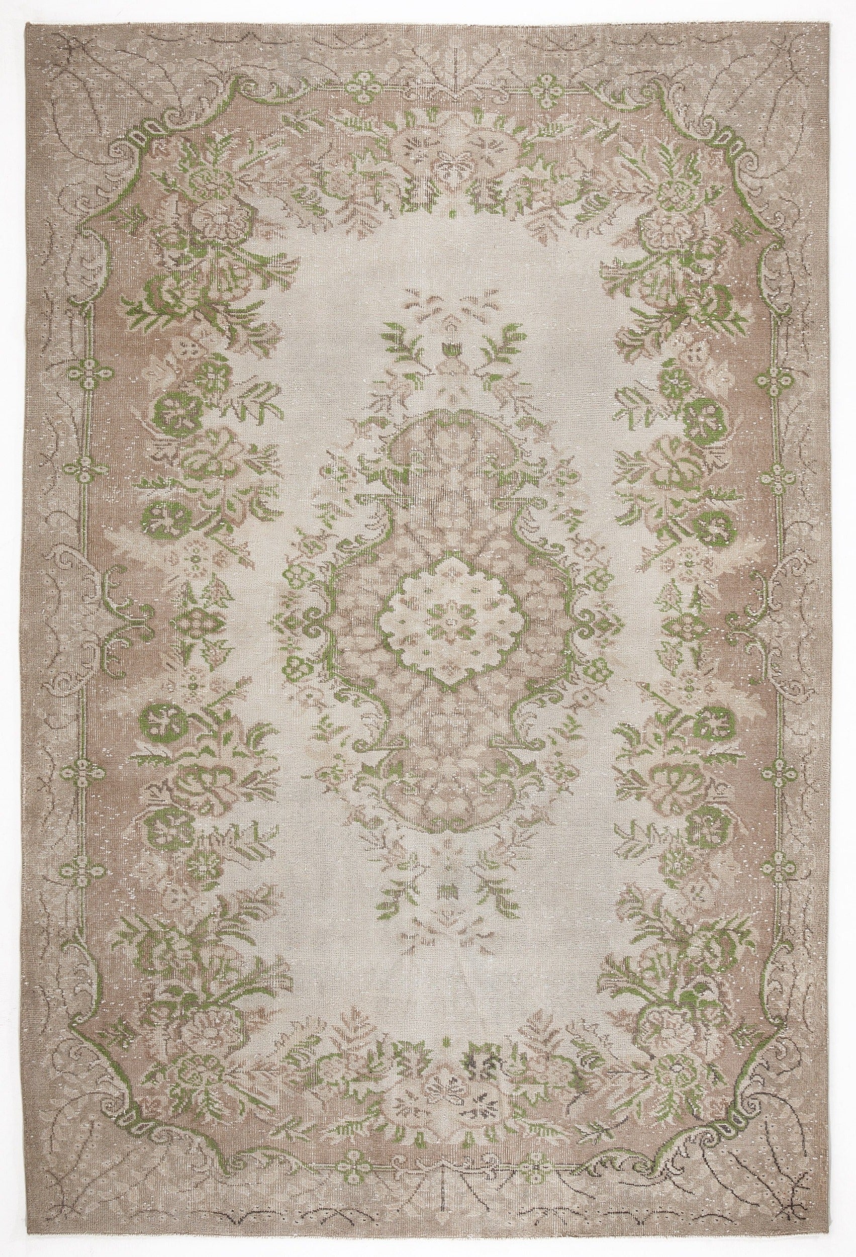 Atina Beige Vintage Wool Handmade Area Rug 6'4" x 9'7"