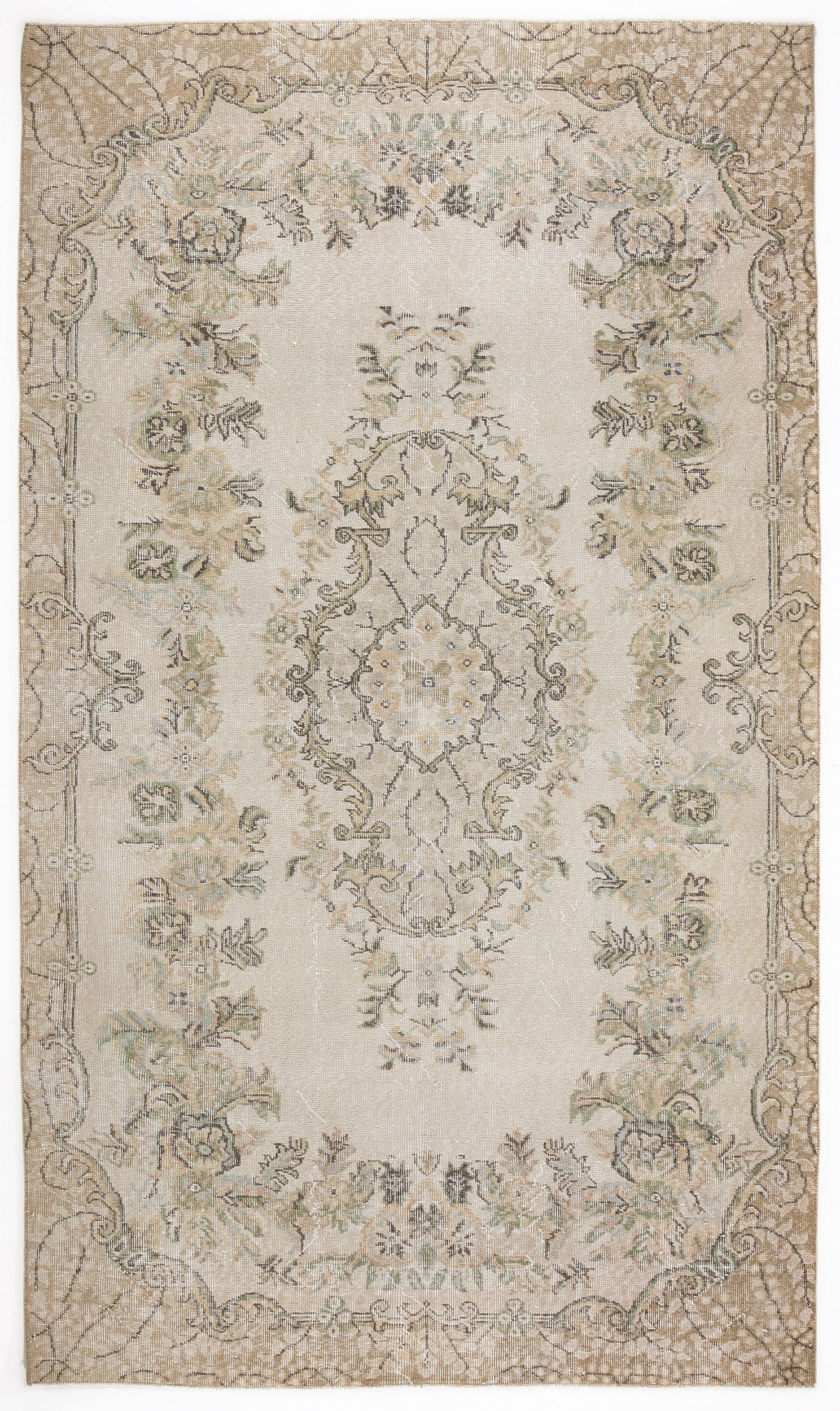 Atina Beige Vintage Wool Handmade Area Rug 5'4" x 9'3"