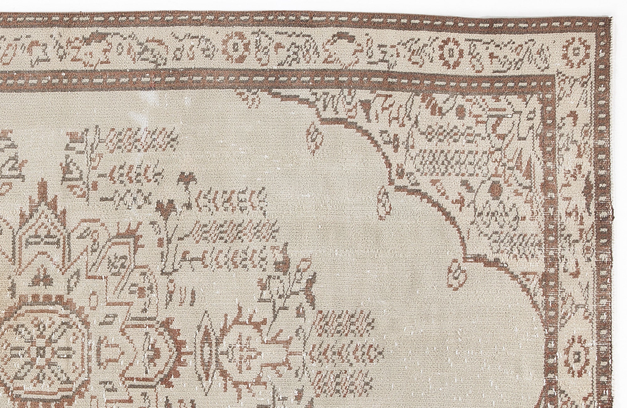Atina Beige Vintage Wool Handmade Area Rug 5'1" x 8'7"