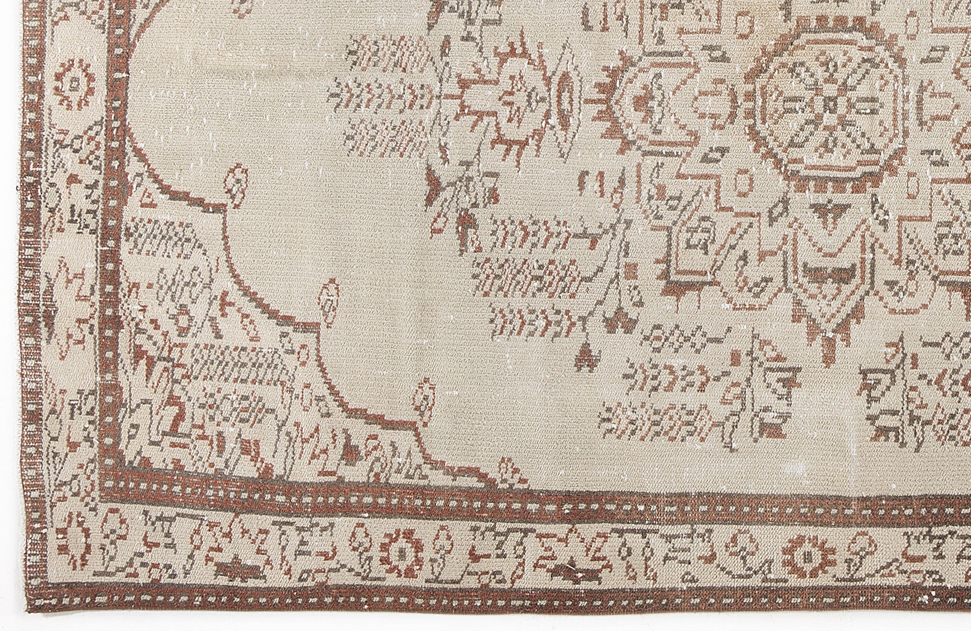 Atina Beige Vintage Wool Handmade Area Rug 5'1" x 8'7"