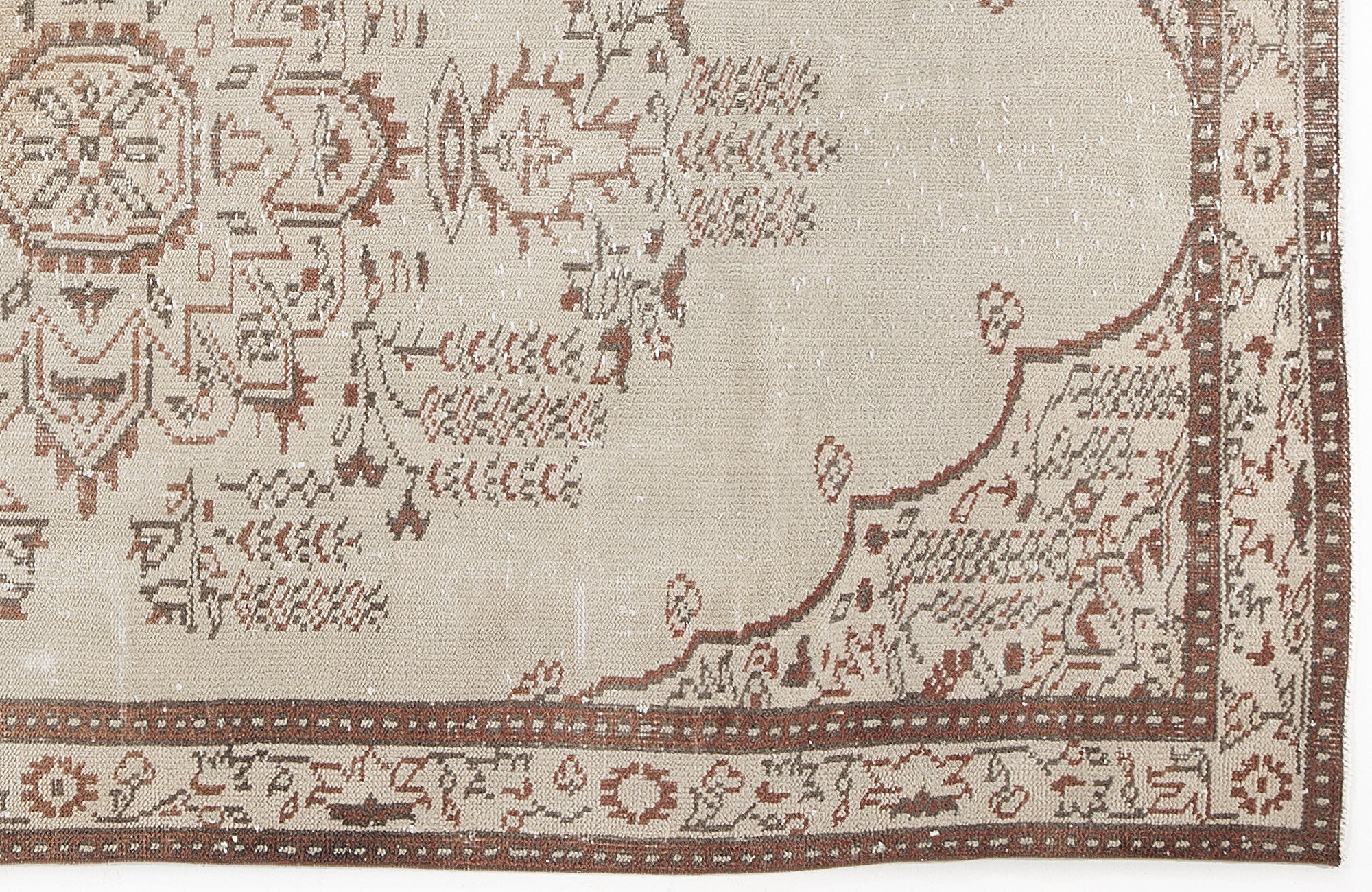 Atina Beige Vintage Wool Handmade Area Rug 5'1" x 8'7"
