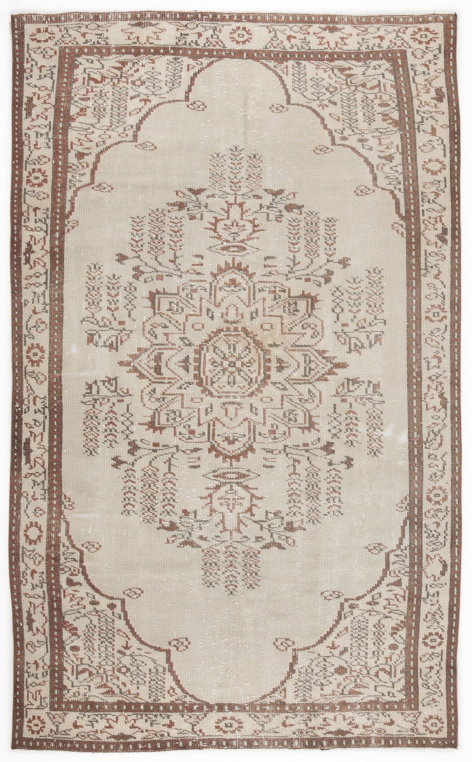 Atina Beige Vintage Wool Handmade Area Rug 5'1" x 8'7"