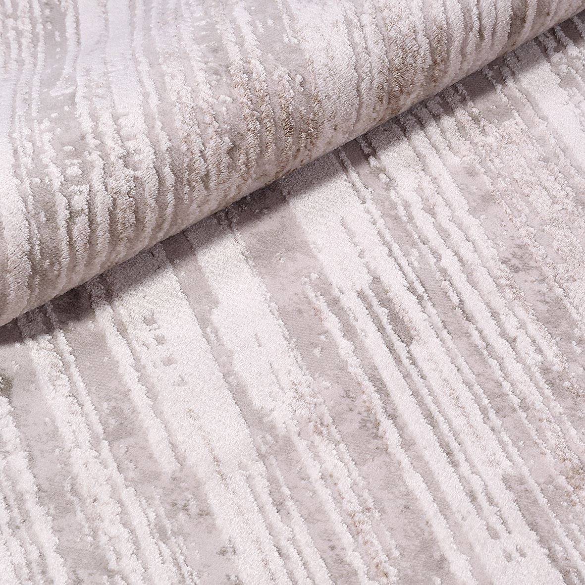 Cream Striped Area Rug - Machine Made Rug With Acrylic Yarn & Laser Cut Edges