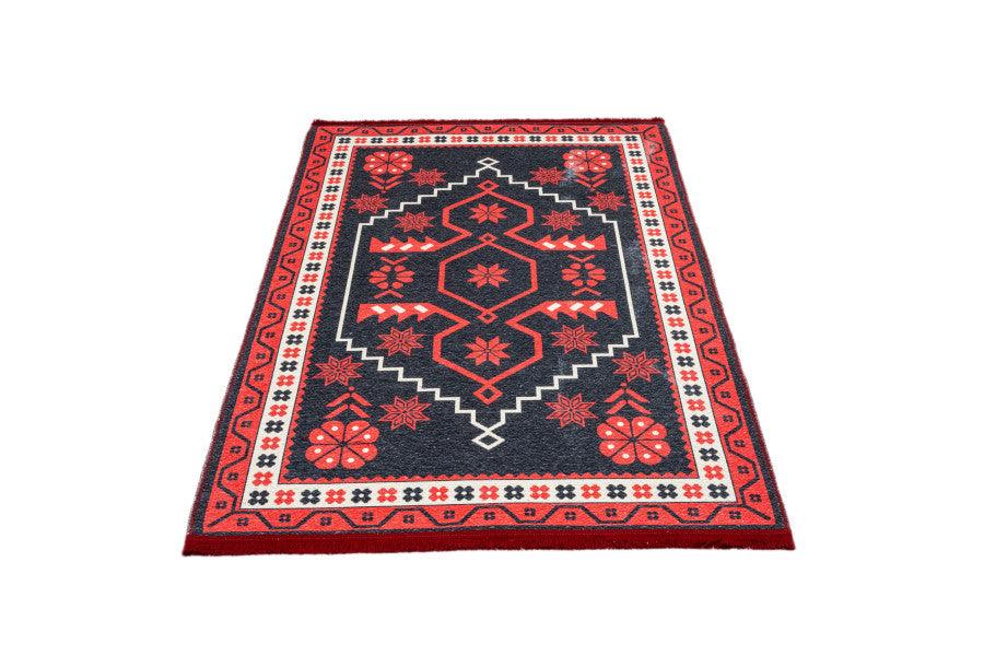 Cotton Chenille Area Rug – Black Frame Digital Print Carpet for Living Room