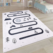Kids Chenille Rug - White Cotton & Polyester Chenille Washable Non Slip Carpet