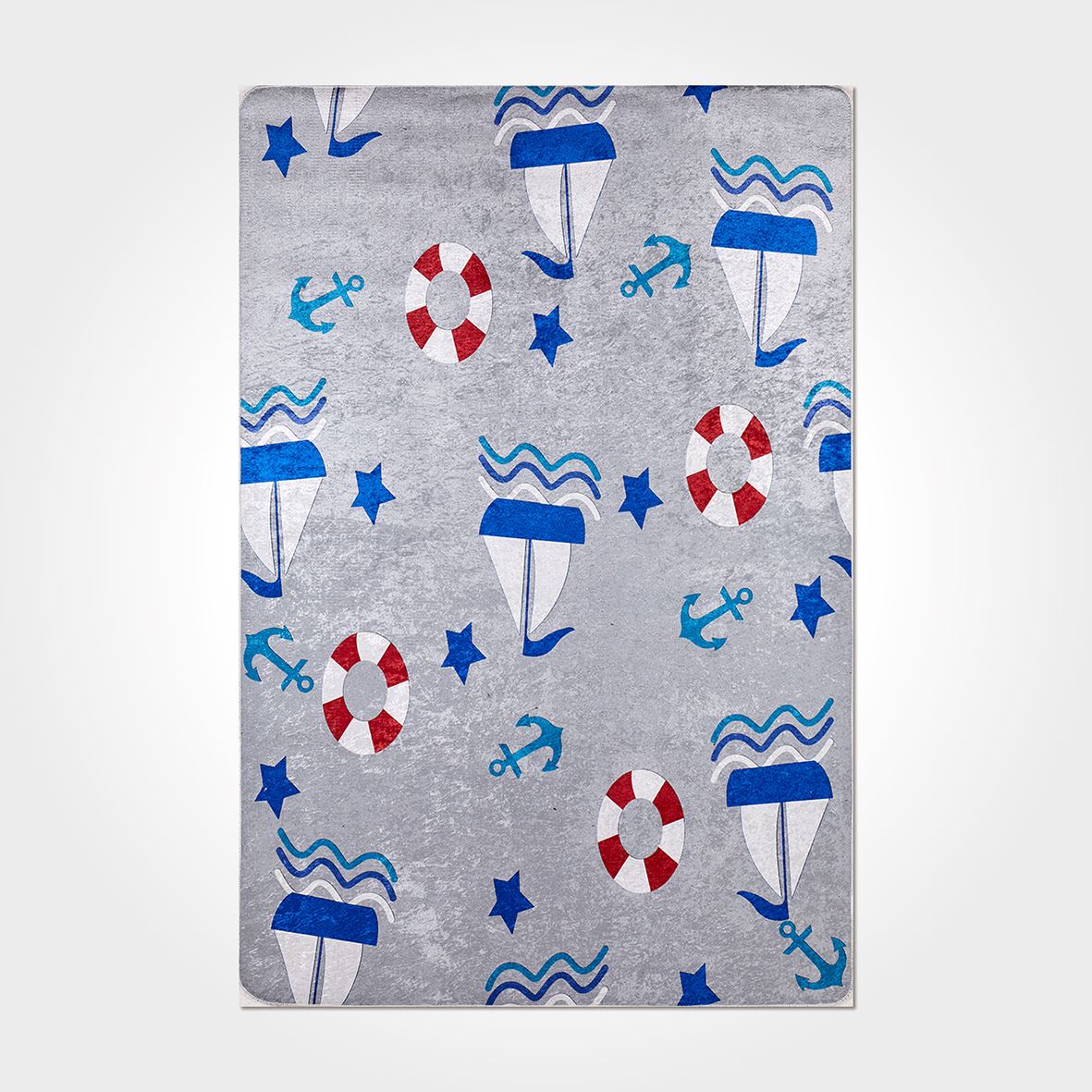 Kids Blue Rug – Machine Made Cotton Chenille Carpet With Washable Non Slip Sole