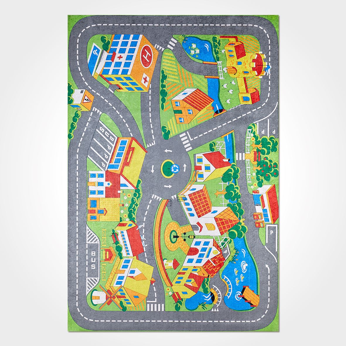 Kids Digital Print Rug – Washable Non Slip Polyester Chenille Carpet for Playroom