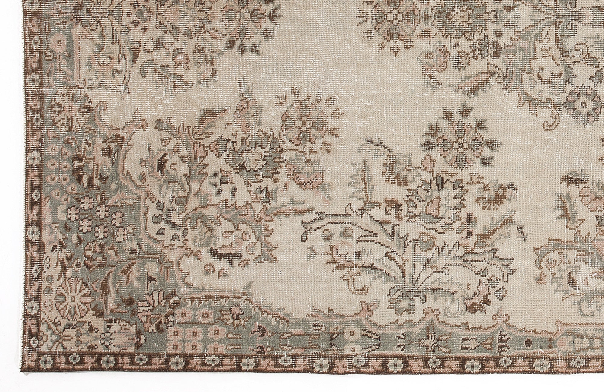 Atina Beige Vintage Wool Handmade Area Rug 5'5" x 9'6"