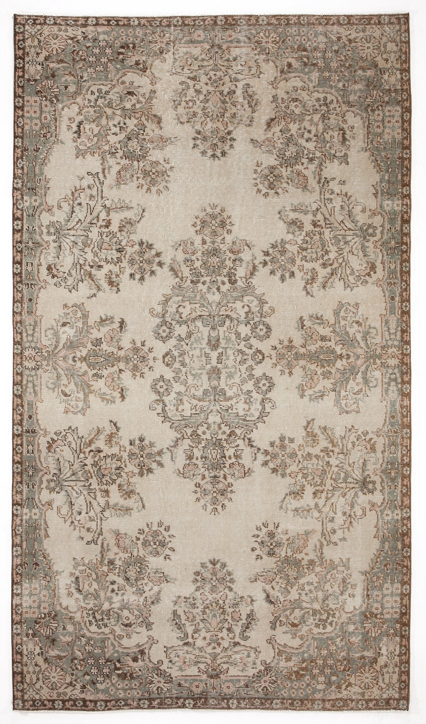 Atina Beige Vintage Wool Handmade Area Rug 5'5" x 9'6"