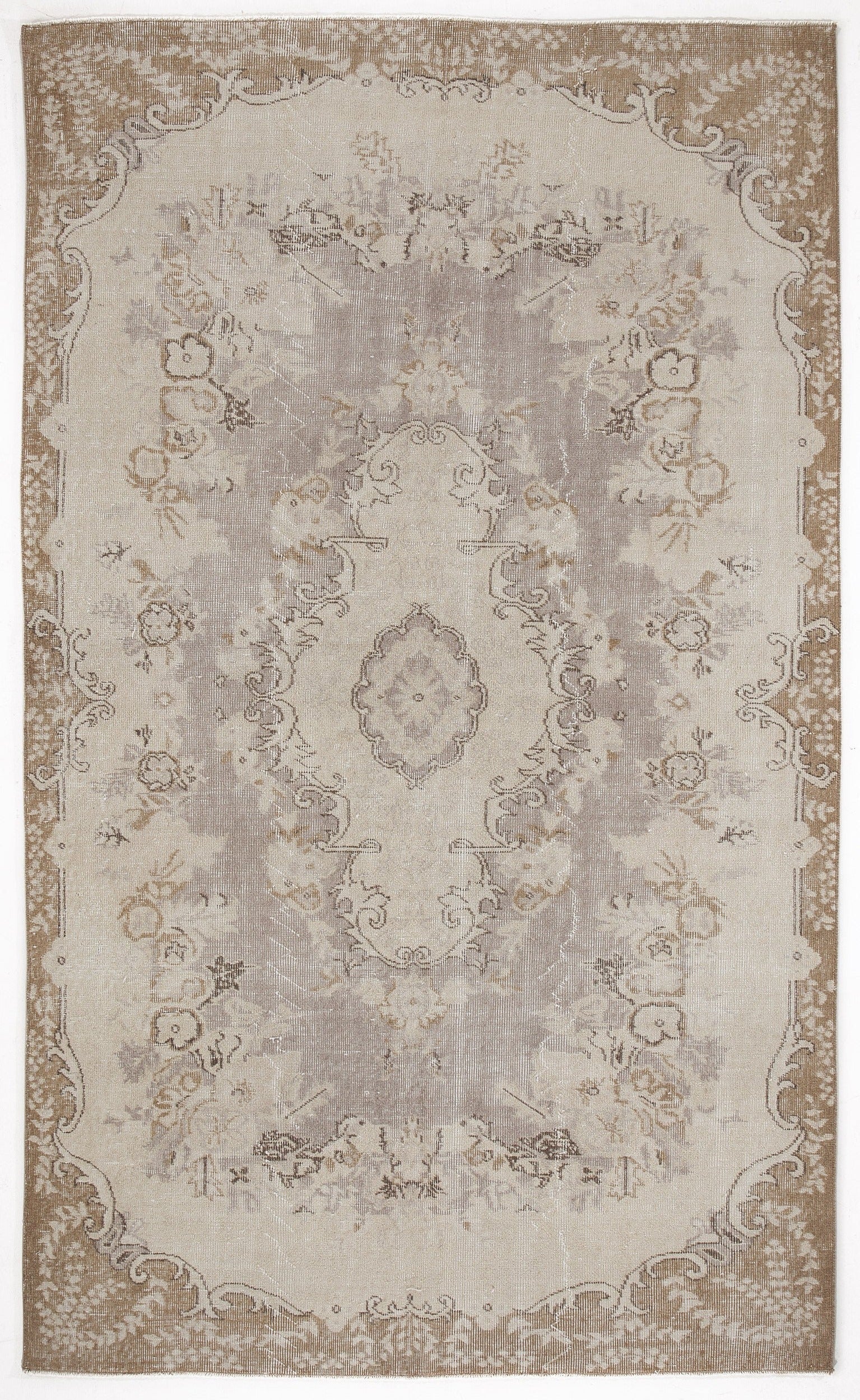 Atina Beige Vintage Wool Handmade Area Rug 5'5" x 9'1"