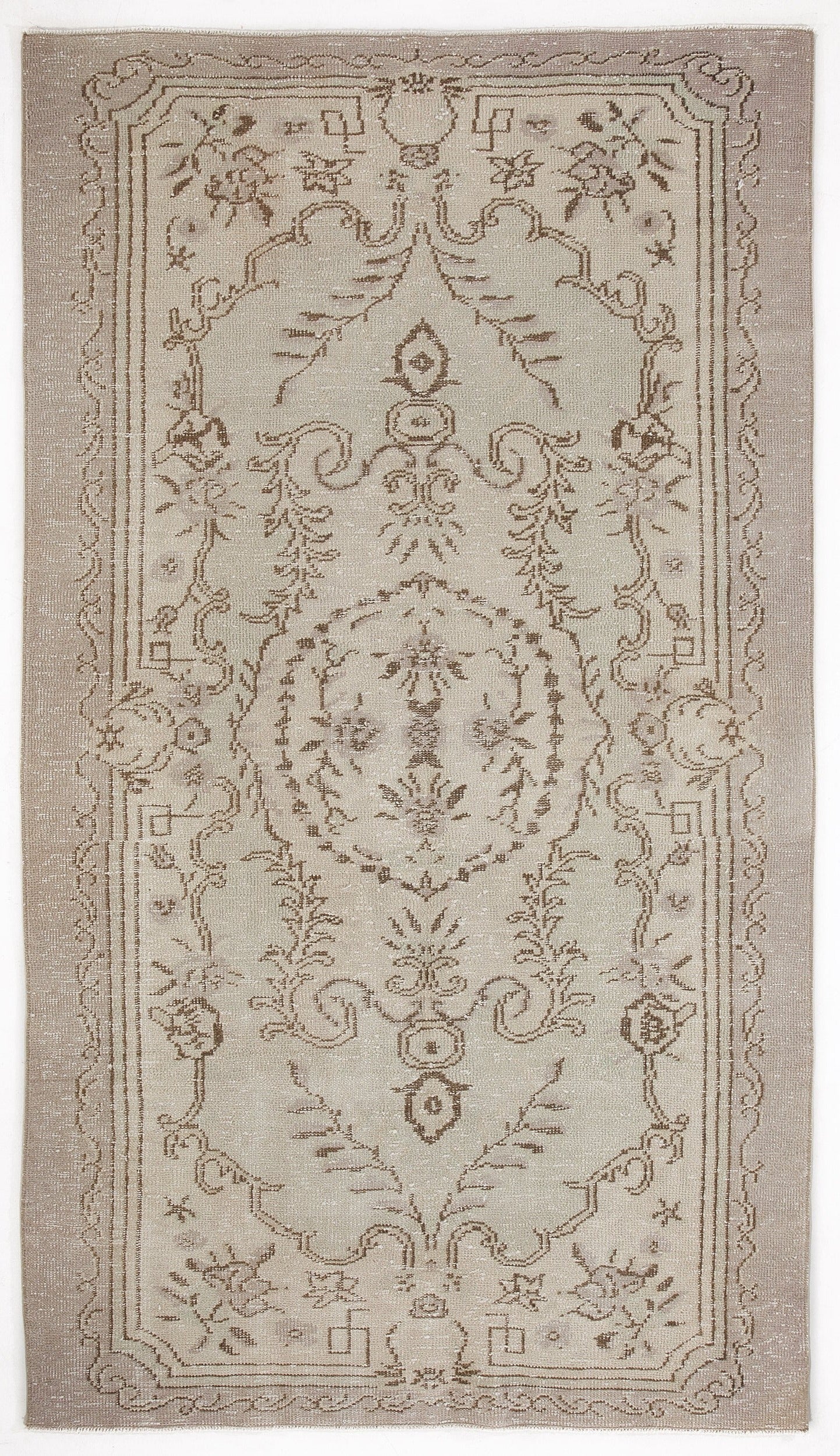 Atina Beige Vintage Wool Handmade Area Rug 4'10" x 8'8"