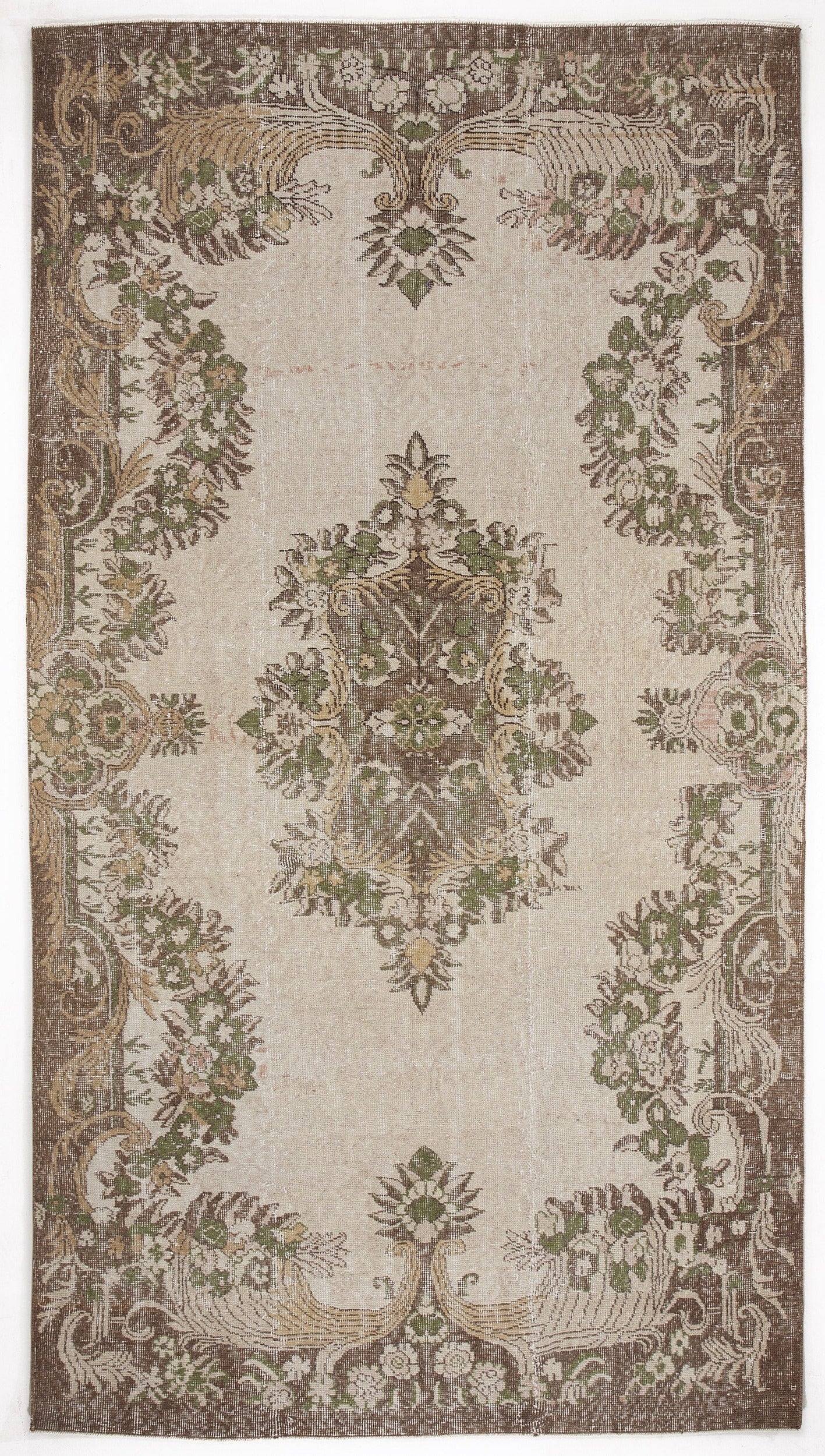 Atina Beige Vintage Wool Handmade Area Rug 5'7" x 10'2"