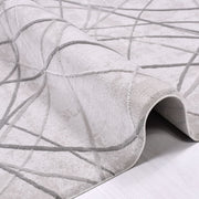 Geometric Area Rug – Machine Made Grey Rug with Acrylic Yarn & Cotton Weft