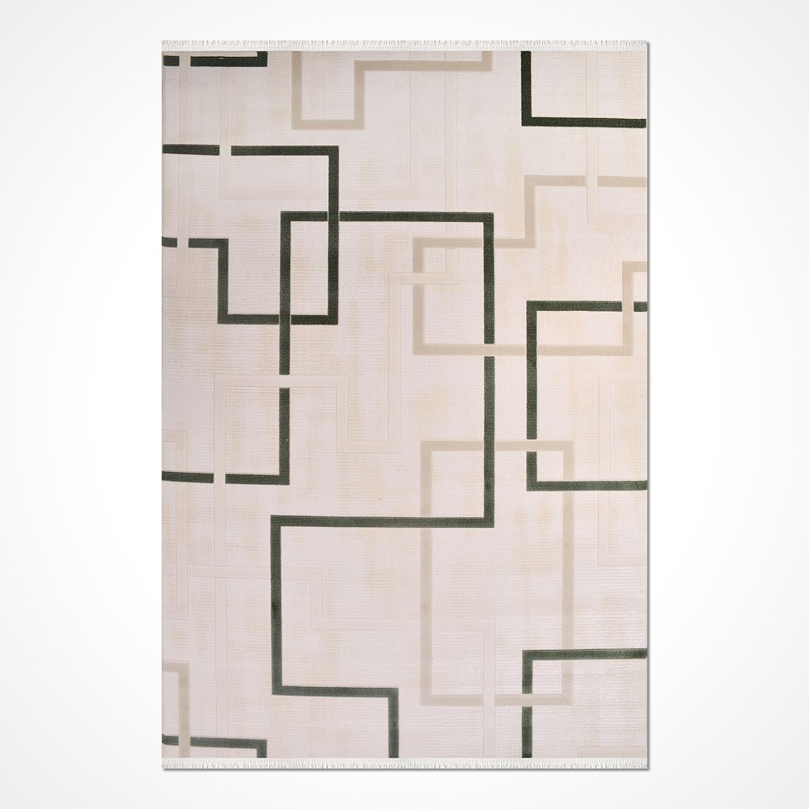 Geometric Area Rug – Machine Made Acrylic Yarn Rug with Overlocked Edge