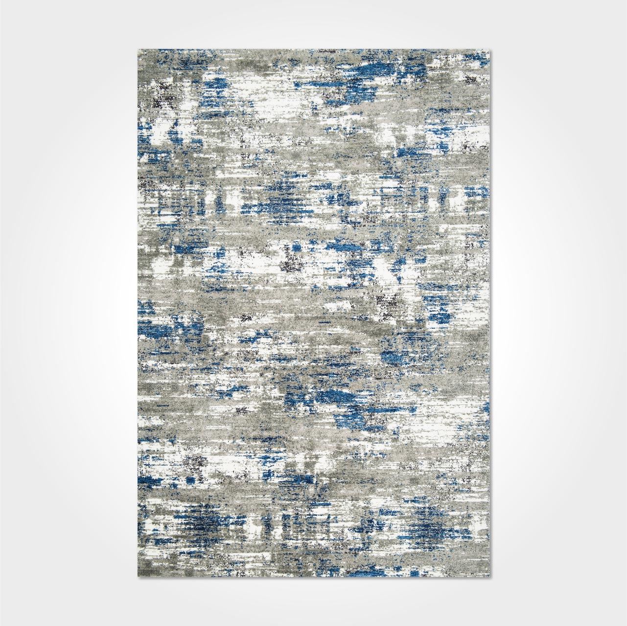 Modern Area Rug - Blue Grey Machine Made Rug with Laser Cut Edges