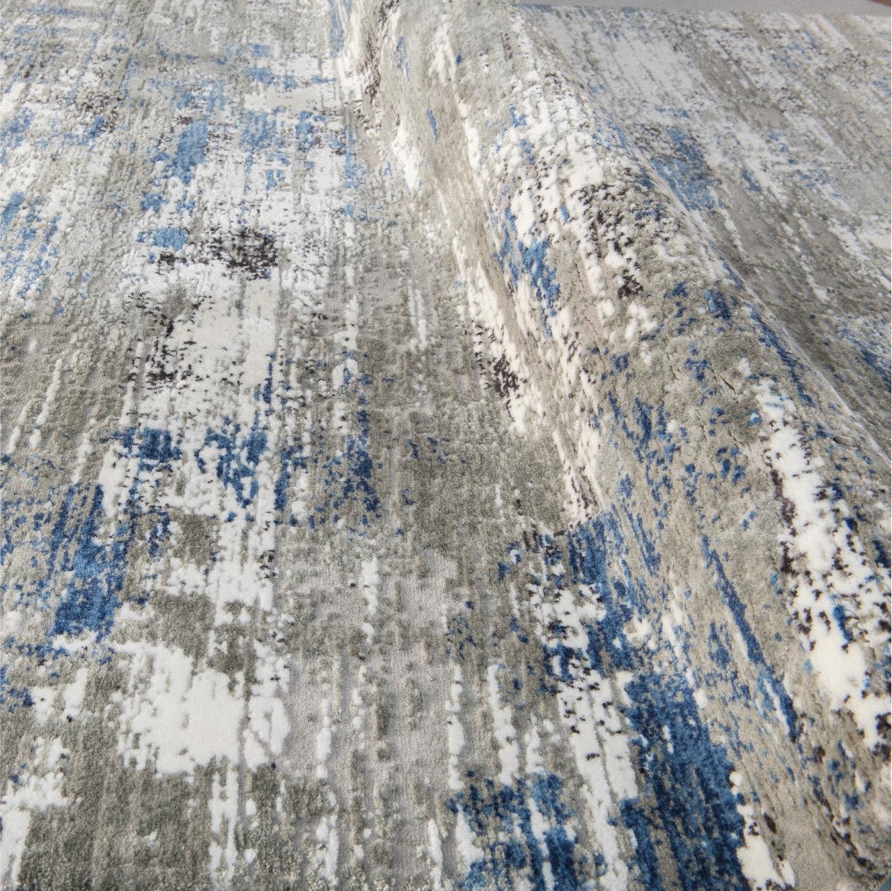 Modern Area Rug - Blue Grey Machine Made Rug with Laser Cut Edges