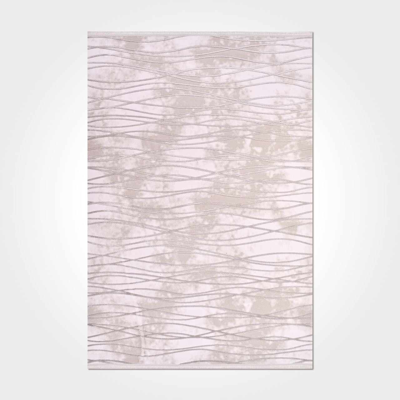 Cream Striped Area Rug - Machine Made Rug with Cotton Base, 12 mm Pile Height