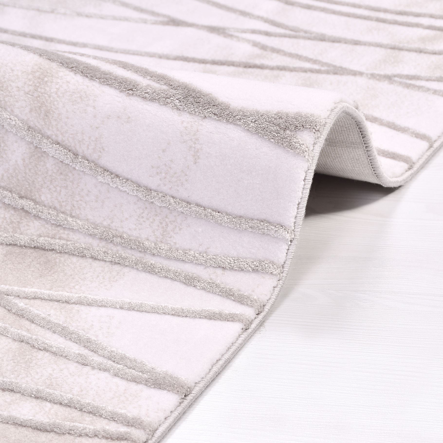 Cream Striped Area Rug - Machine Made Rug with Cotton Base, 12 mm Pile Height
