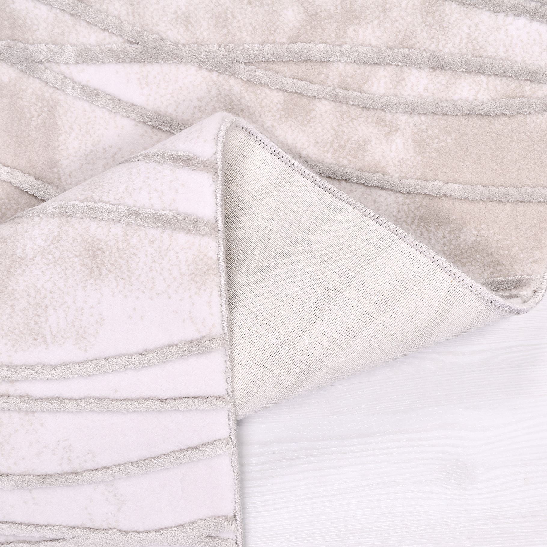 Cream Striped Area Rug - Machine Made Rug with Cotton Base, 12 mm Pile Height