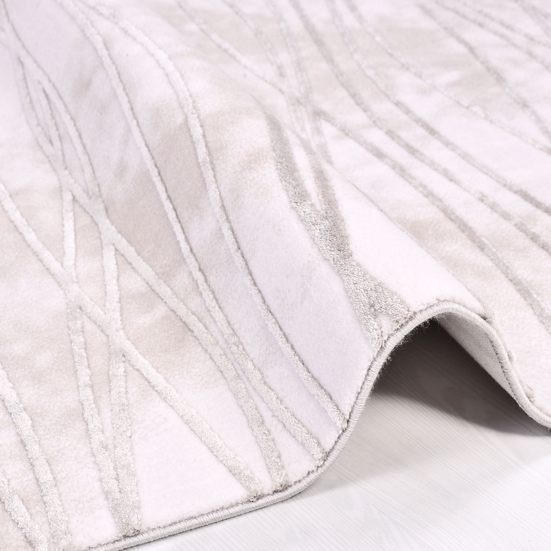 Cream Striped Area Rug - Machine Made Rug with Cotton Base, 12 mm Pile Height