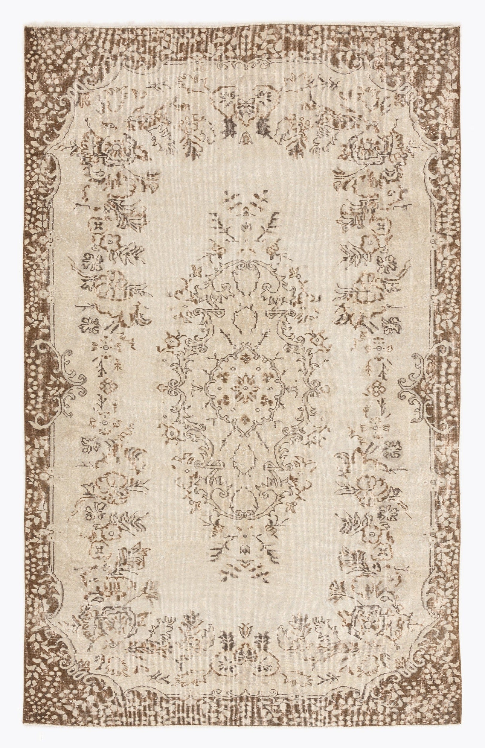 Atina Beige Vintage Wool Handmade Area Rug 6'4" x 9'10"