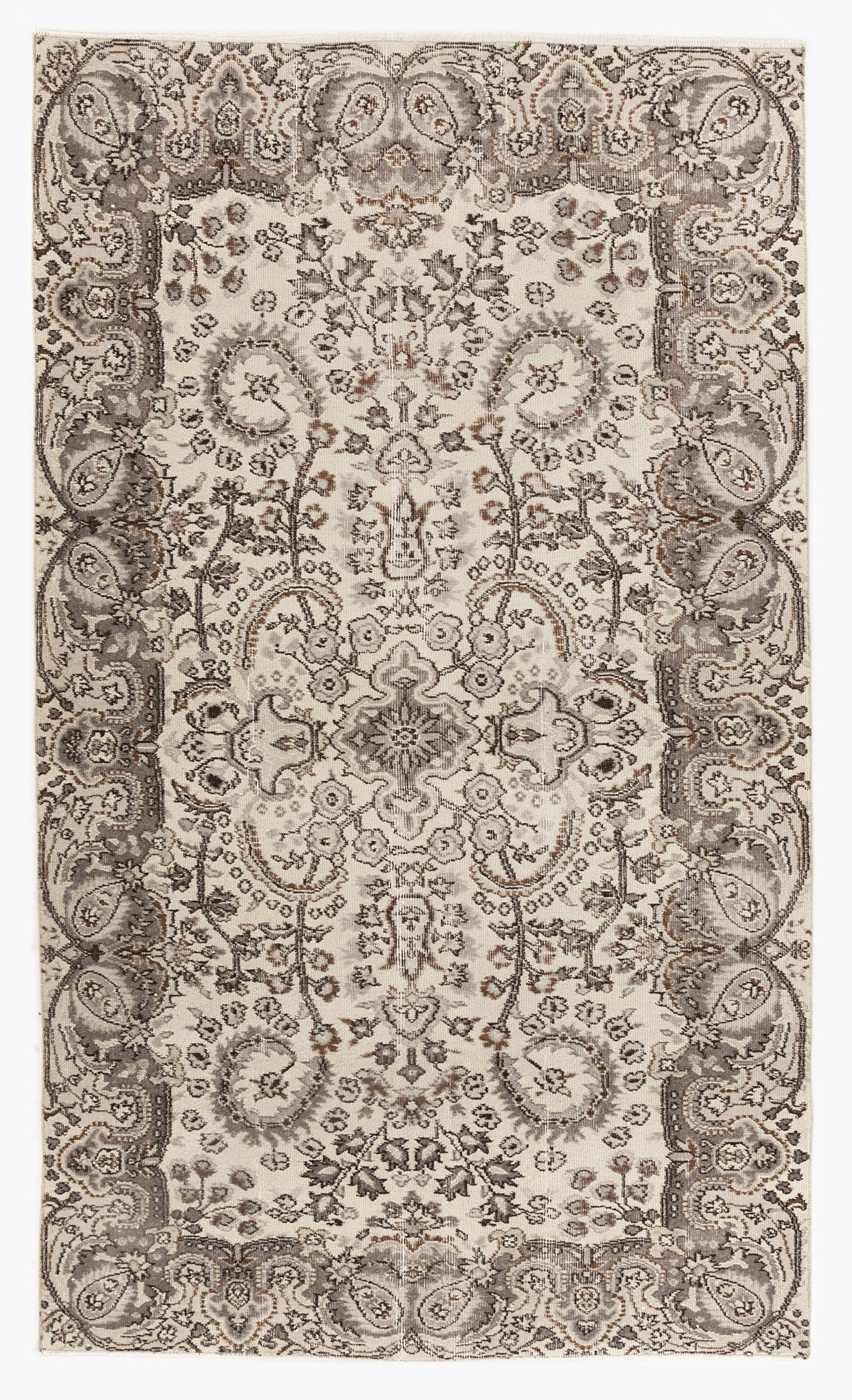 Atina Beige Vintage Wool Handmade Area Rug 4'11" x 8'10"