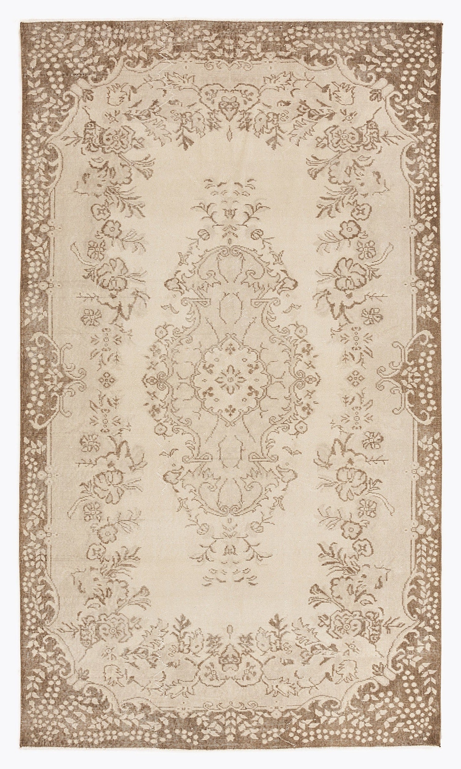 Atina Beige Vintage Wool Handmade Area Rug 5'10" x 9'3"