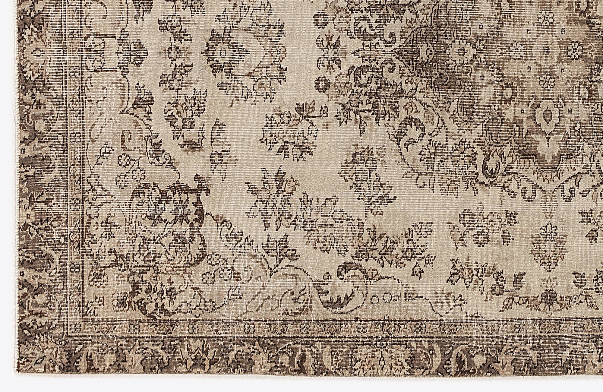 Atina Beige Vintage Wool Handmade Area Rug 6'1" x 9'3"
