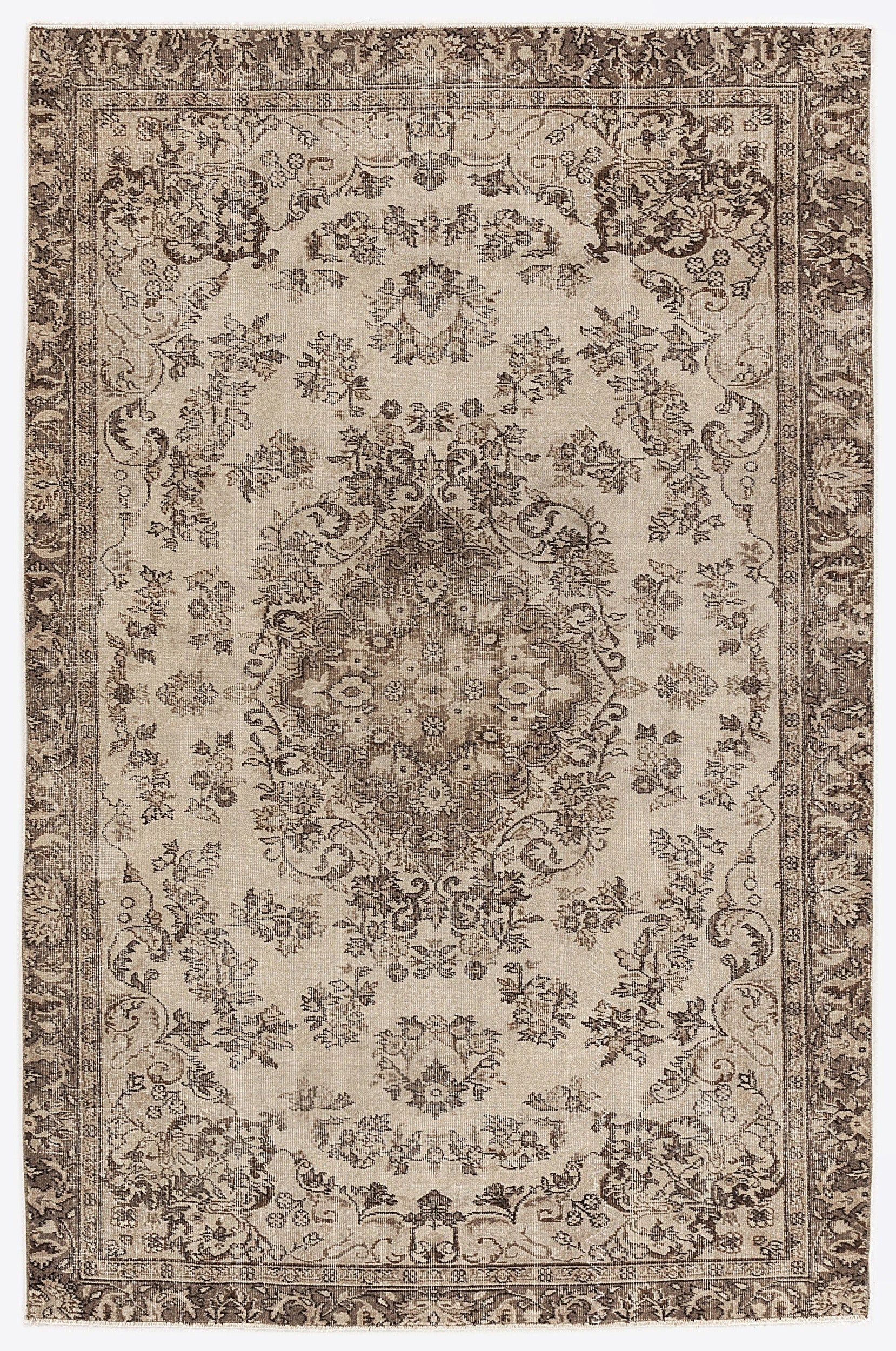 Atina Beige Vintage Wool Handmade Area Rug 6'1" x 9'3"