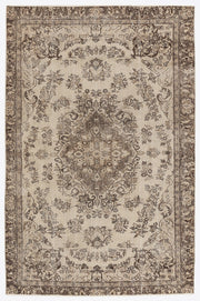 Atina Beige Vintage Wool Handmade Area Rug 6'1" x 9'3"
