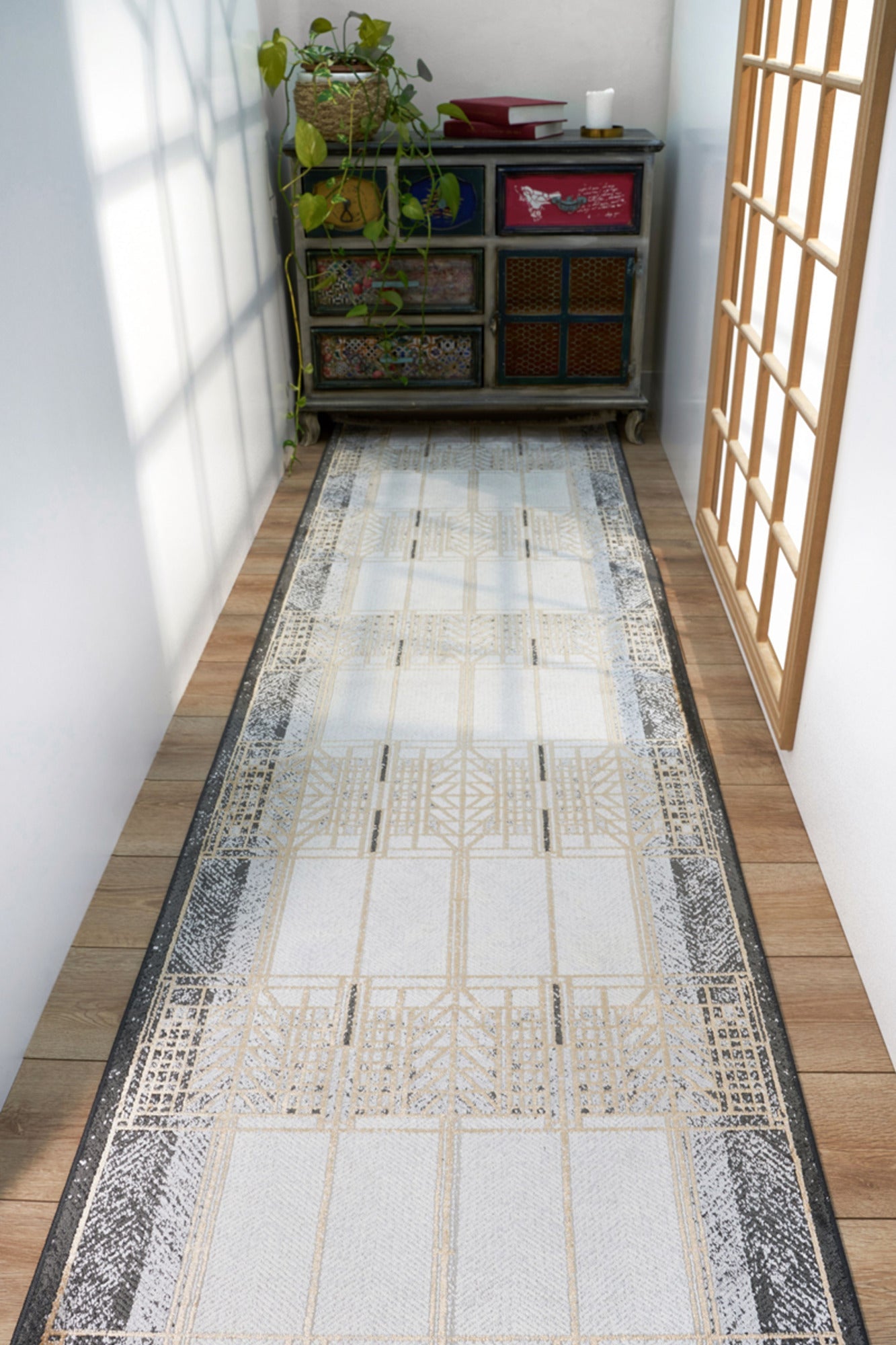 Modern Area Rug – Machine Made Cream Carpet With Cotton Yarn Weave