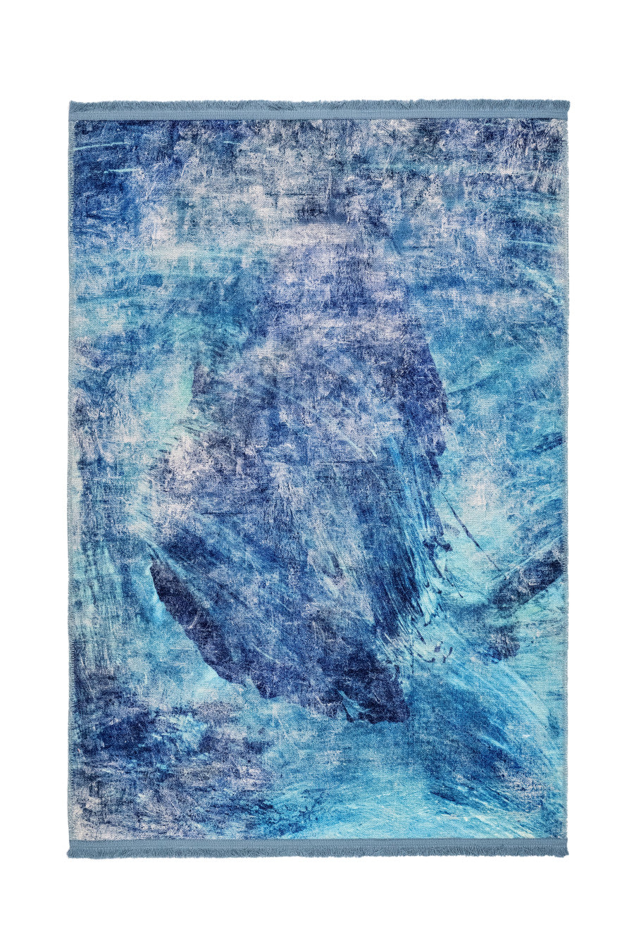 Modern Blue Area Rug – Cotton Chenille Washable Digital Print Carpet for Living Room