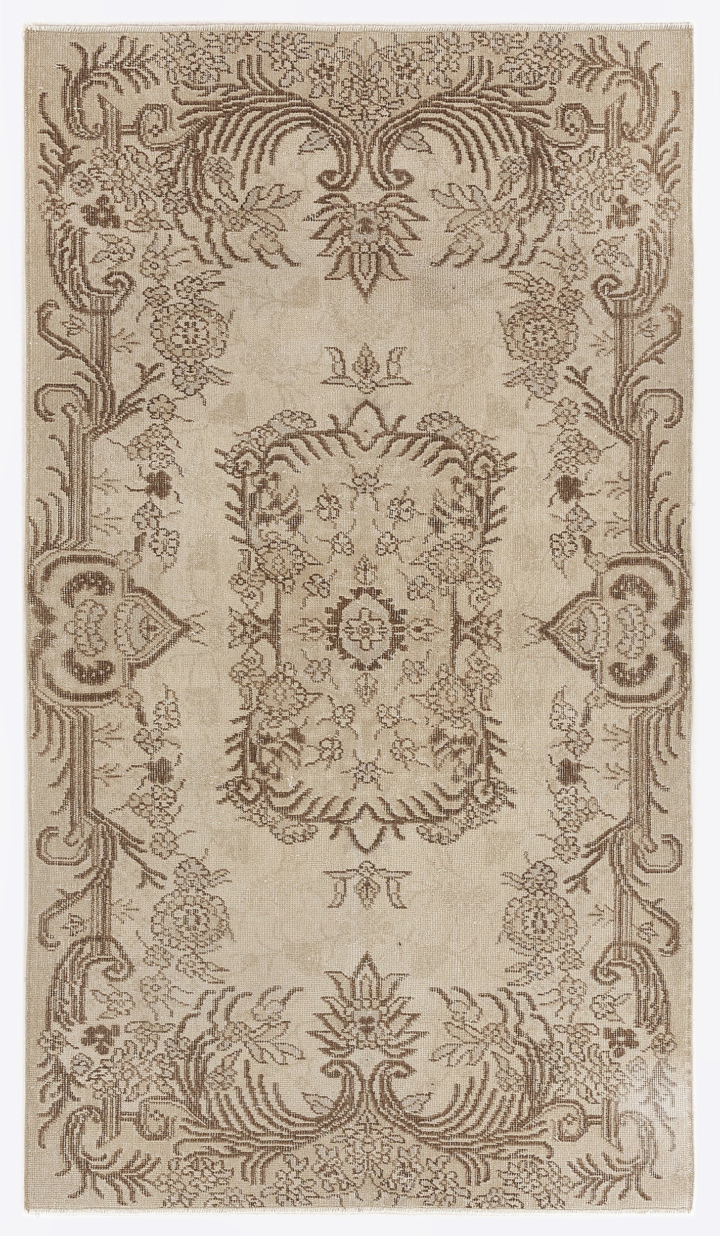 Atina Beige Vintage Wool Handmade Area Rug 3'10" x 6'9"