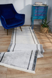 Machine Made Area Rug – Grey Cotton Woven Carpet With Frame Style For Living Room
