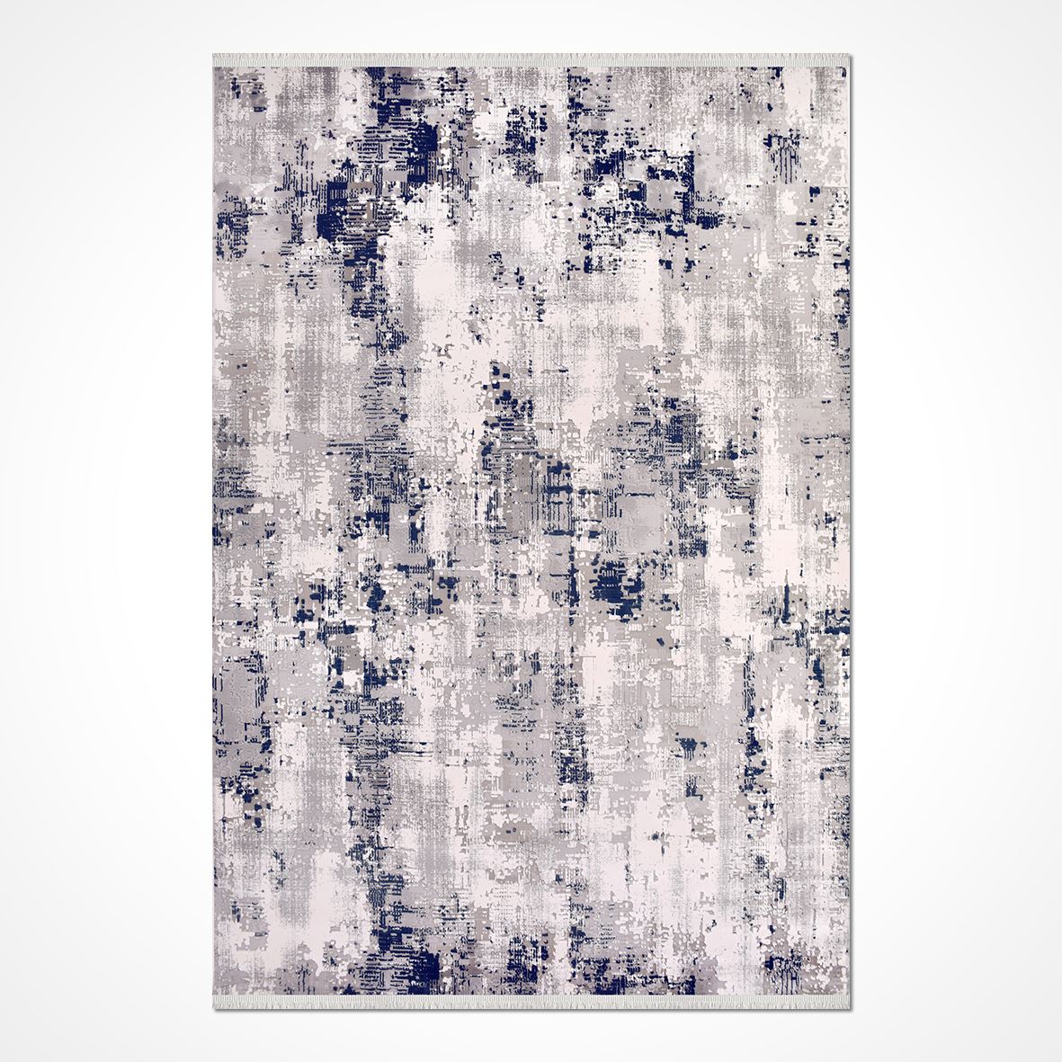 Modern Area Rug - Machine Made Grey Blue Rug with Overlocked Edge