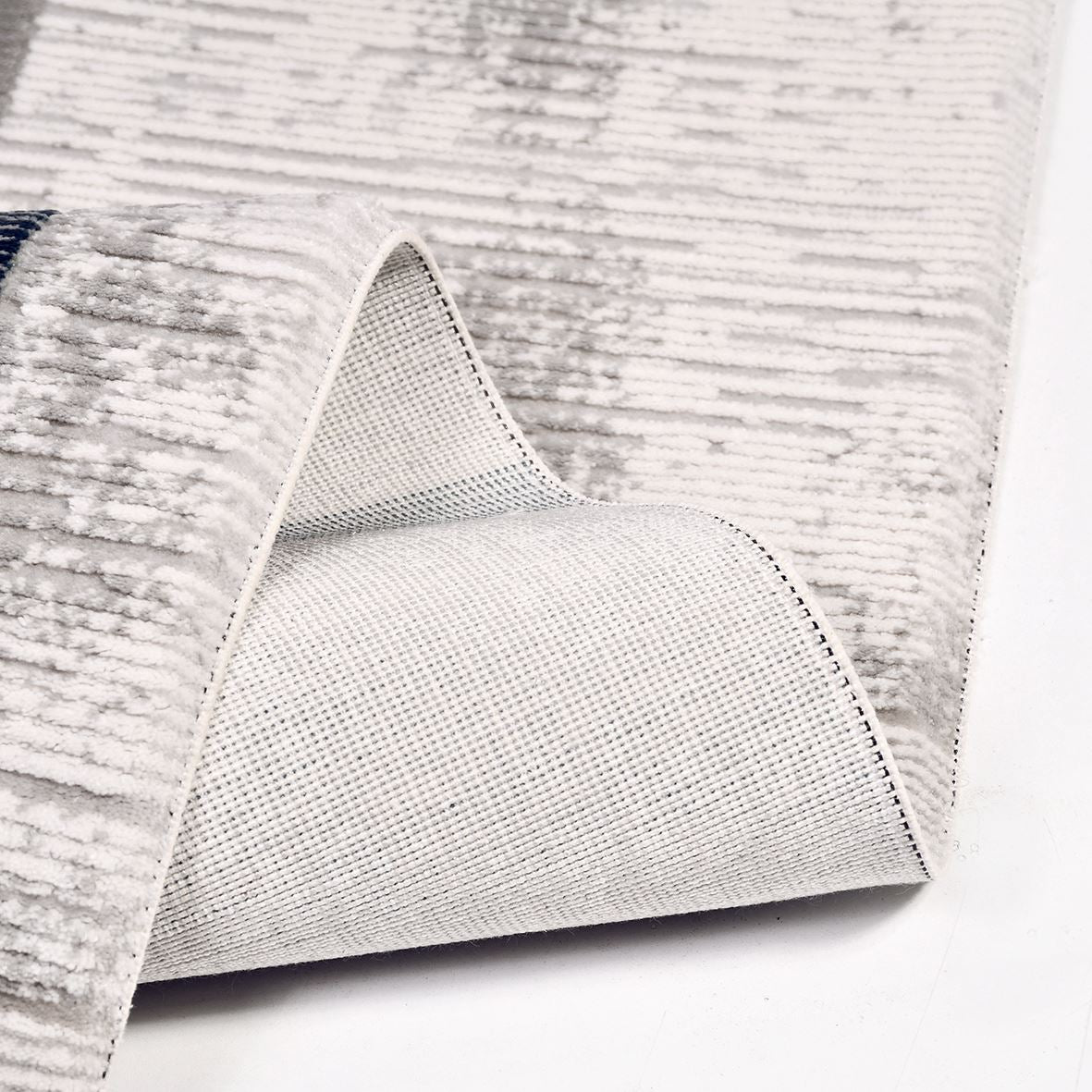 Geometric Area Rug - Machine Made Rug with Acrylic Yarn, Overlocked Edge, Blue Grey
