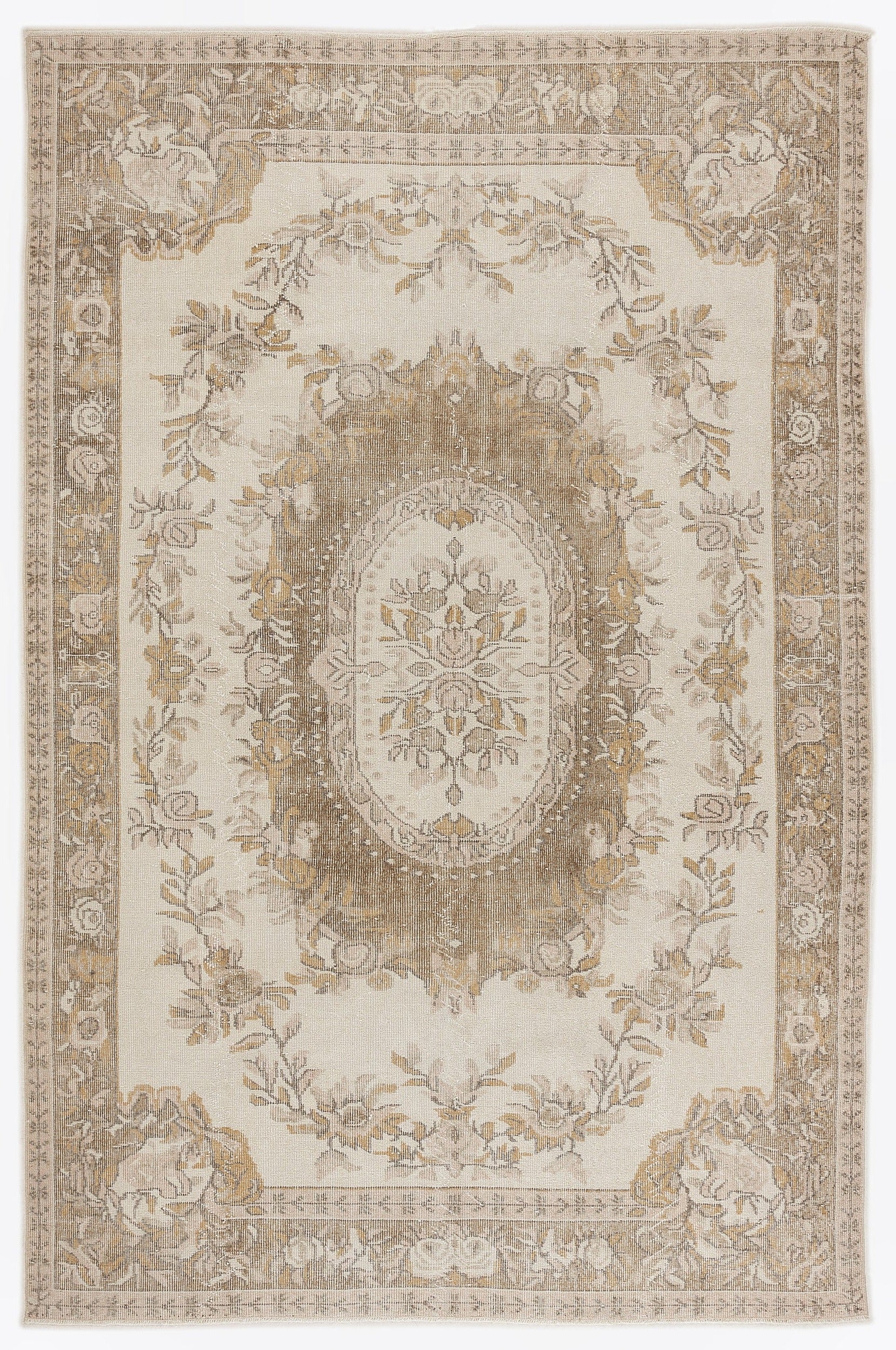 Atina Beige Vintage Wool Handmade Area Rug 6'0" x 9'3"