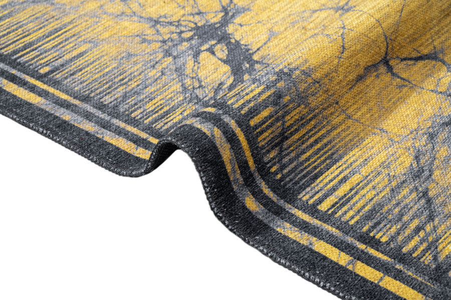 Yellow Striped Area Rug – Durable Cotton Chenille Rug With Digital Print Carpet