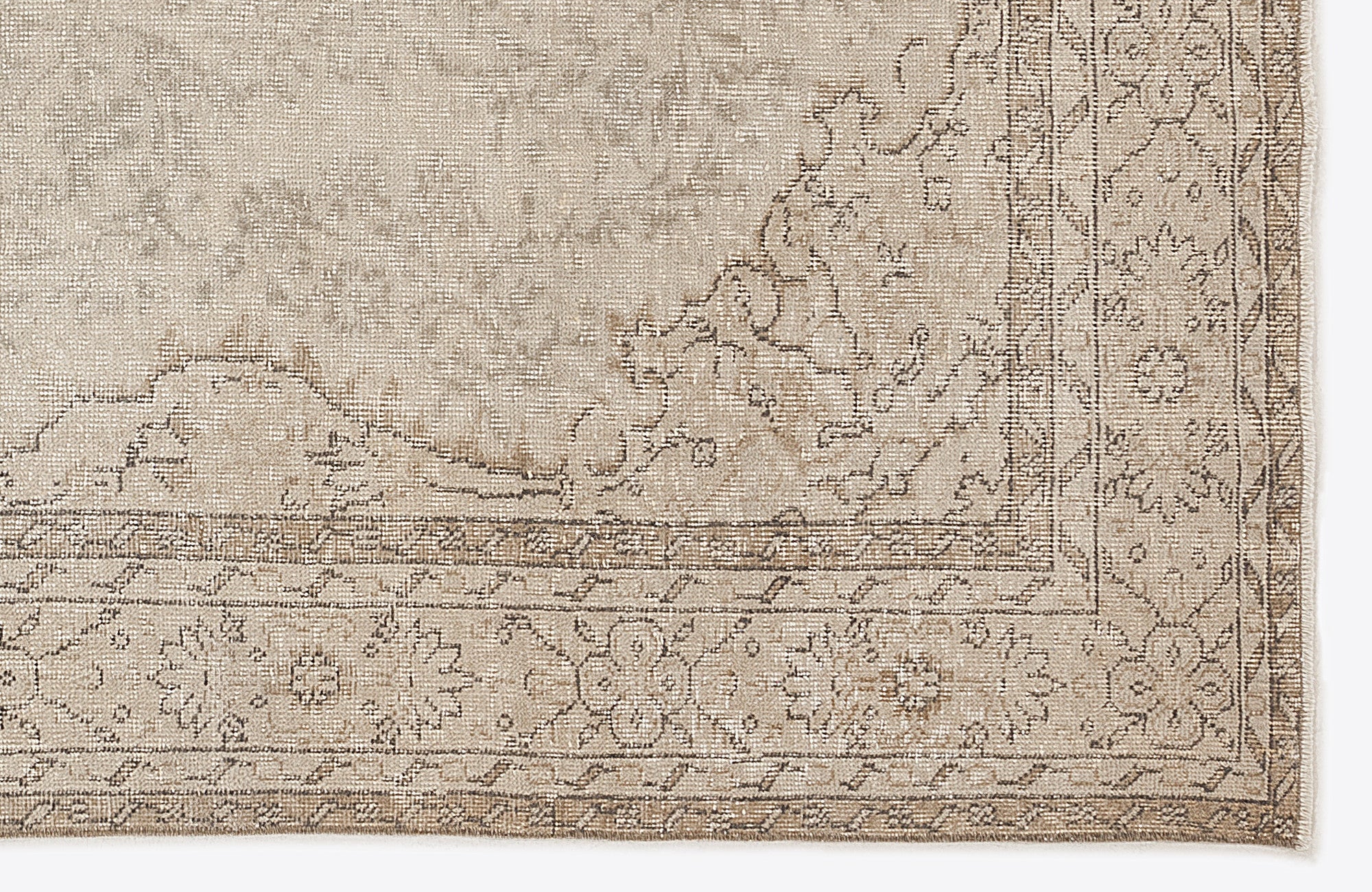 Atina Beige Vintage Wool Handmade Area Rug 4'11" x 11'6"