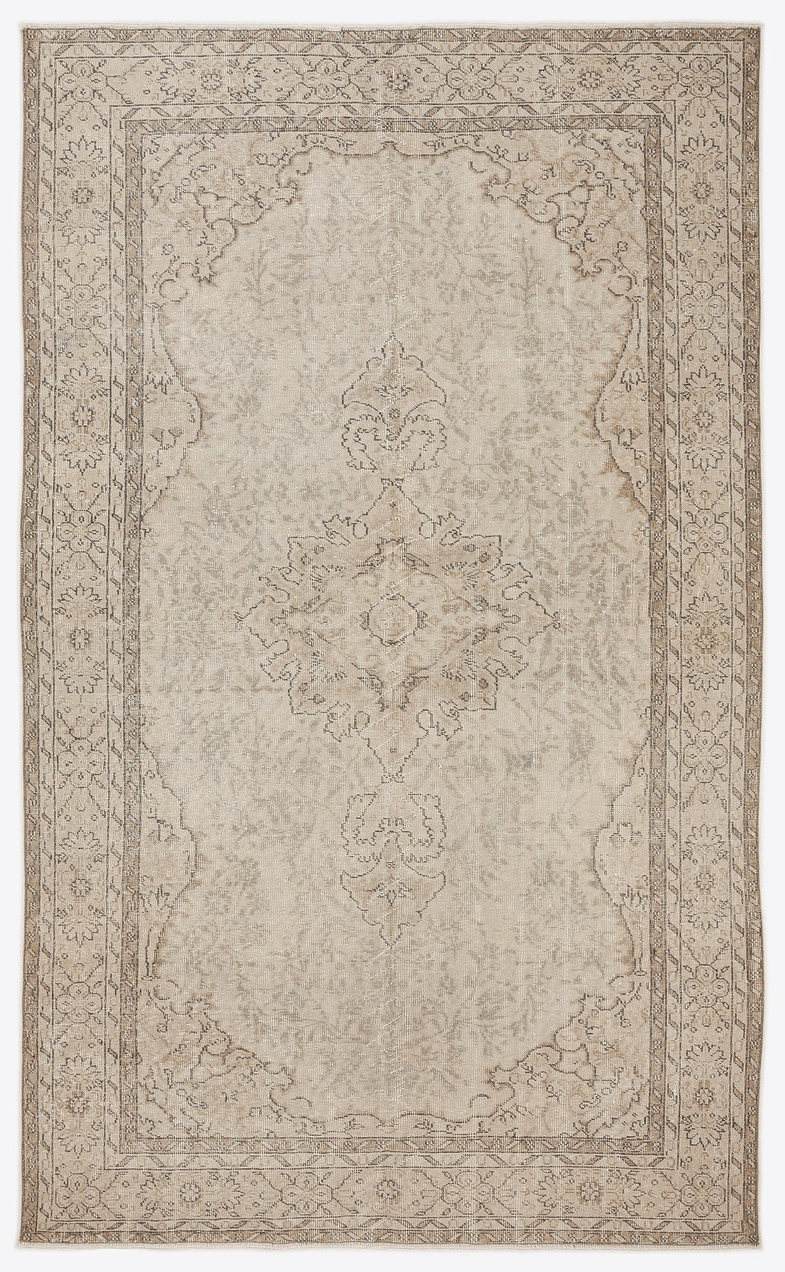 Atina Beige Vintage Wool Handmade Area Rug 4'11" x 11'6"