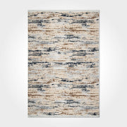 Machine Made Area Rug - Cream Grey Striped Polyester Rug with Overlocked Edge