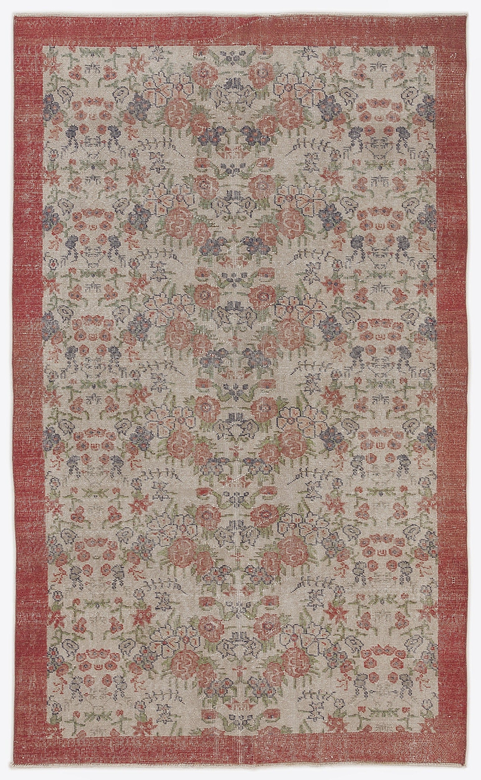 Atina Red Frame Wool Handmade Area Rug 5'5" x 9'0"