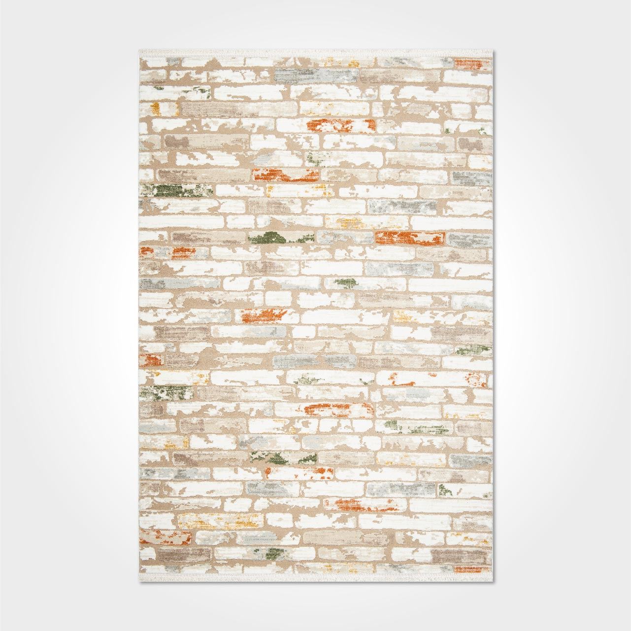Machine Made Area Rug - Cream Geometric Carpet With Laser Cut Edges