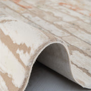 Machine Made Area Rug - Cream Geometric Carpet With Laser Cut Edges