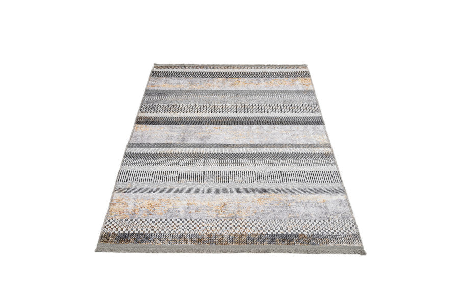Grey Striped Area Rug | Cotton Chenille Digital Print Carpet by Pia Monte