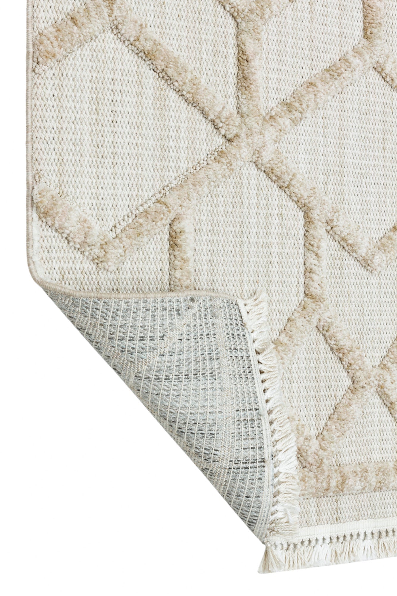 Machine Made Area Rug - Beige Geometric Cotton Yarn Carpet for Living Room