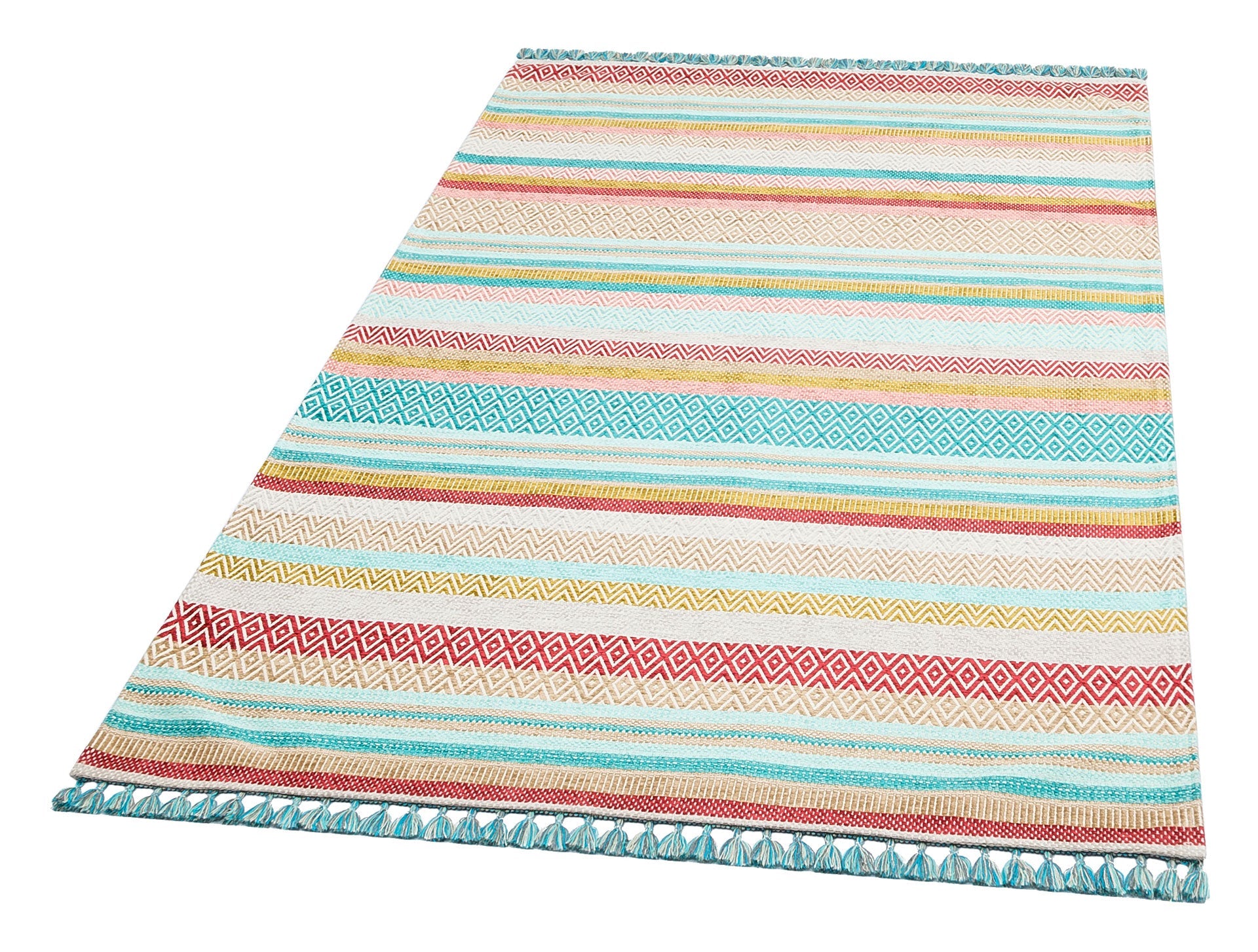 Blue Striped Cotton Kilim - Modern Woven Rug | Antibacterial Washable, Non Slip Area Rug