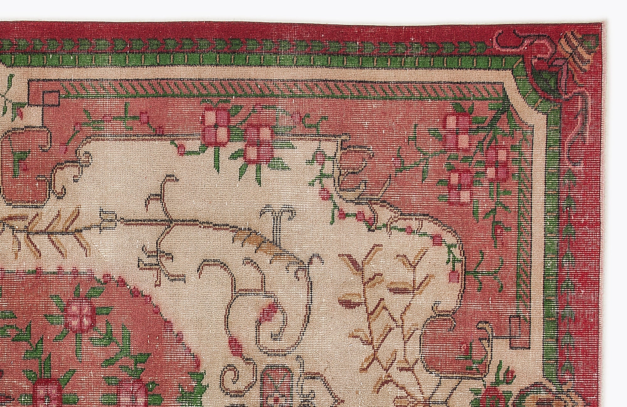 Atina Pink Vintage Wool Handmade Area Rug 5'7" x 9'2"