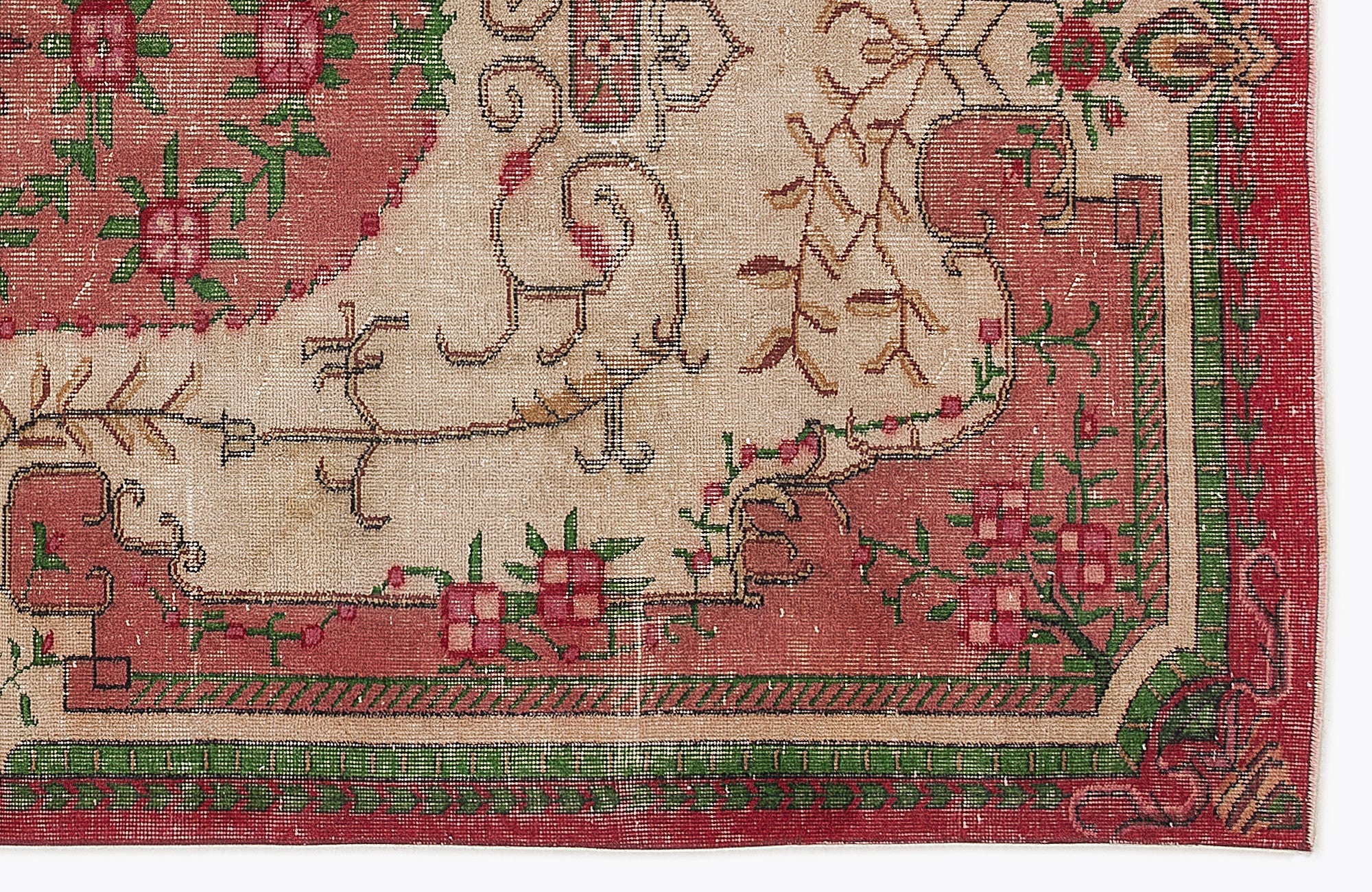 Atina Pink Vintage Wool Handmade Area Rug 5'7" x 9'2"