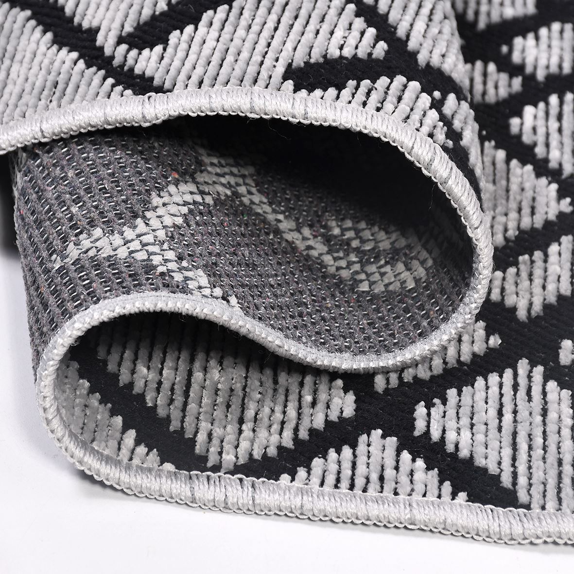 Mara Grey Geometric Cotton Natural Latex Area Rug